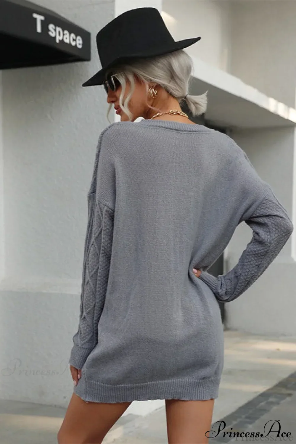 Solid Cable-Knit Wool Women's Mini Dress - Image 5