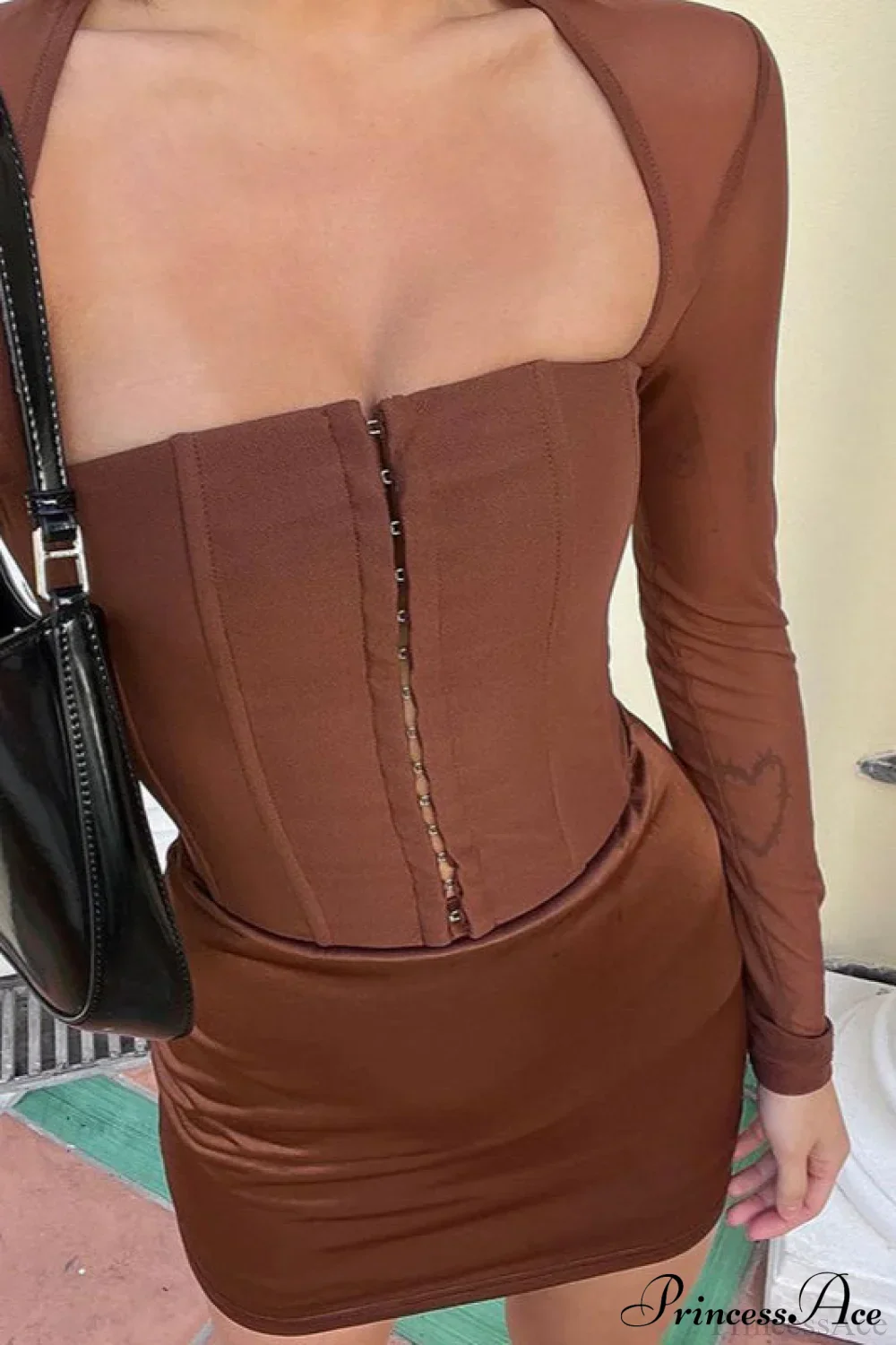 Solid Cardigan Hook Waist Tulle Long Sleeve Crop Top - Image 2