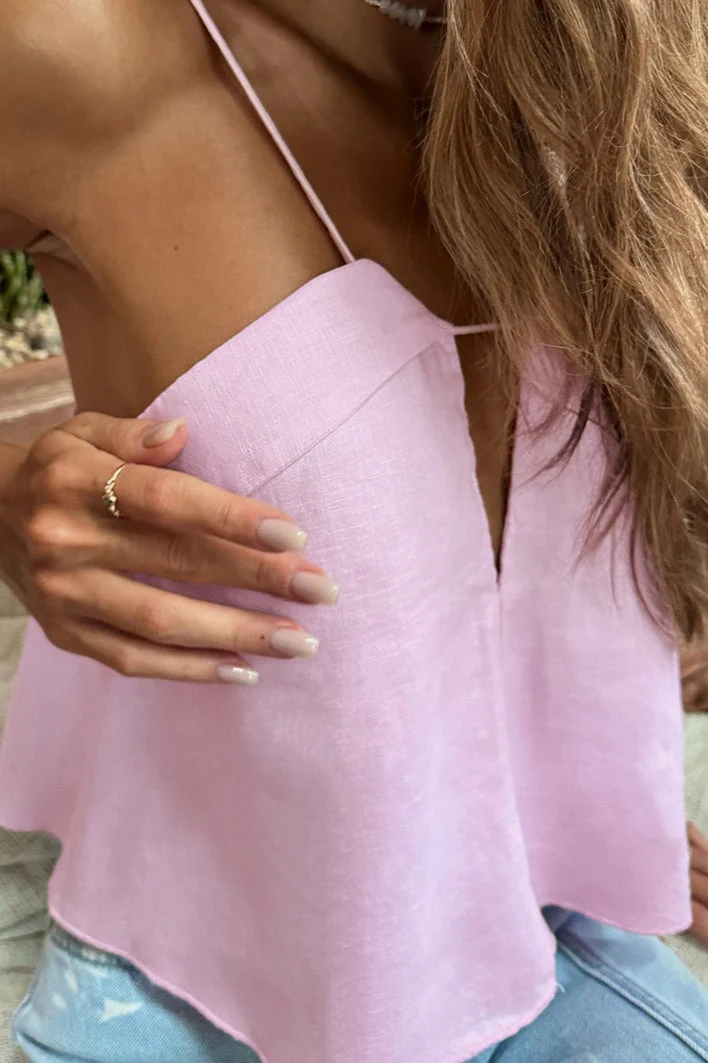 Solid Casual Cropped Triangle Cutout Trendy Cami Top - Image 4