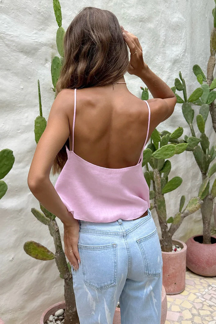 Solid Casual Cropped Triangle Cutout Trendy Cami Top - Image 5