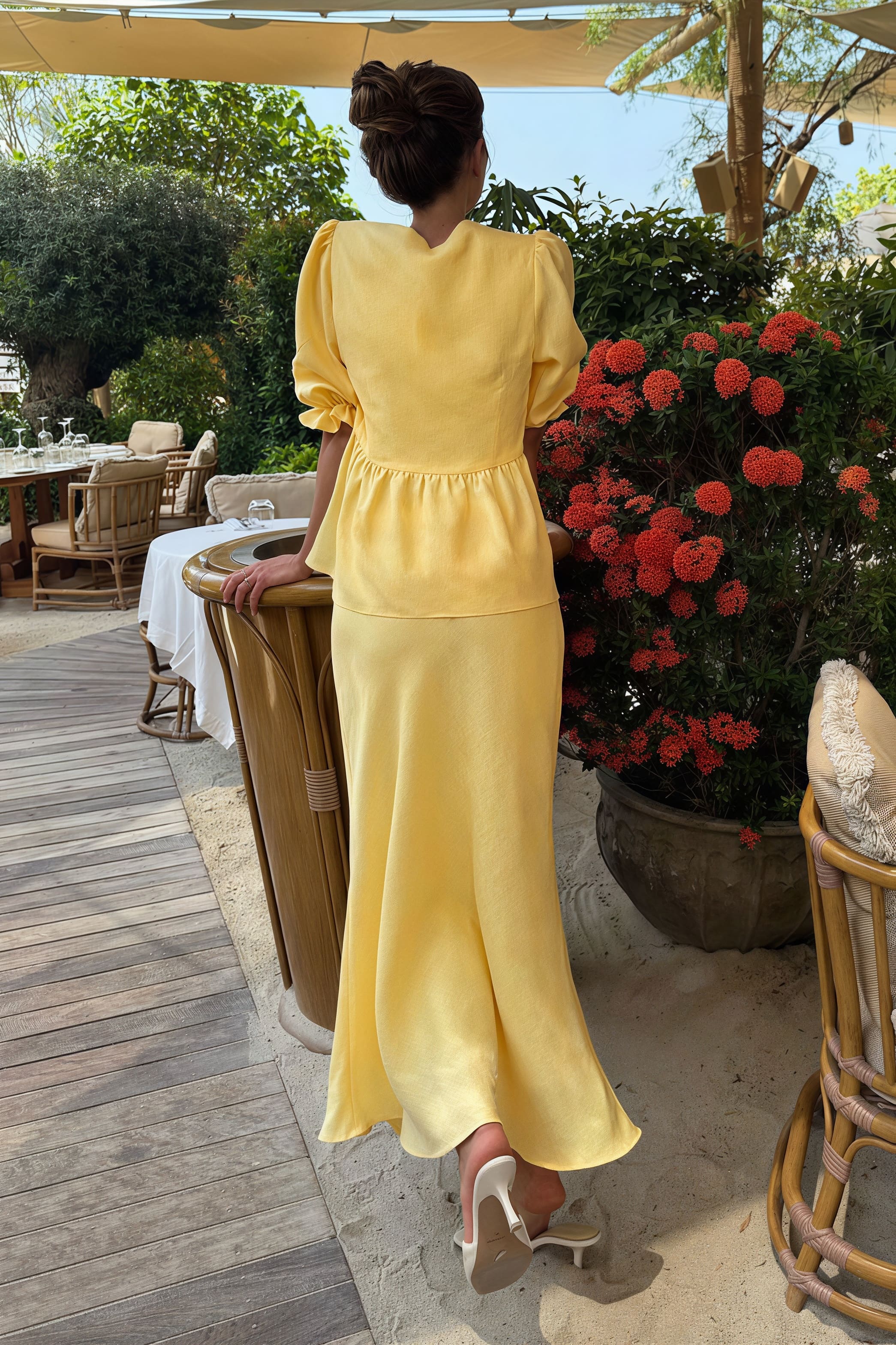 Solid Casual V-Neck Ruffle Short Sleeve Skirt Set - Image 4