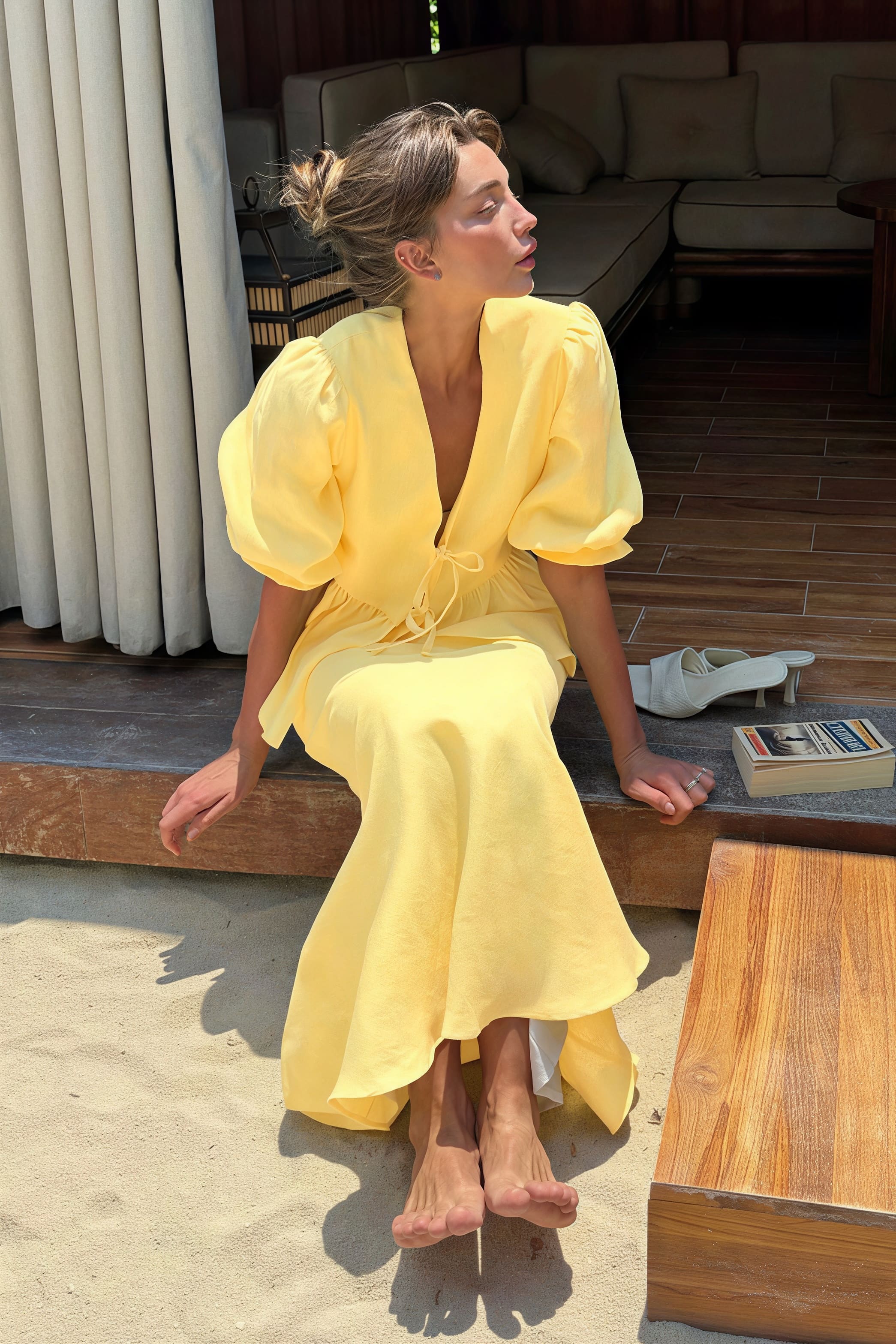 Solid Casual V-Neck Ruffle Short Sleeve Skirt Set - Image 5