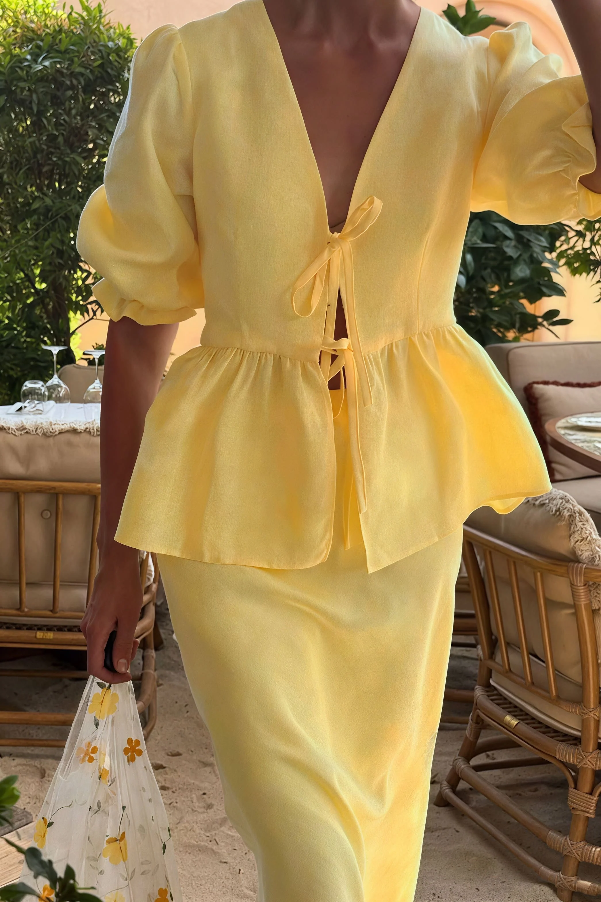 Solid Casual V-Neck Ruffle Short Sleeve Skirt Set - Image 6