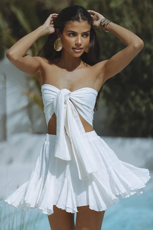 Solid Chiffon Bandeau Ruffle Skirt Set - Image 2