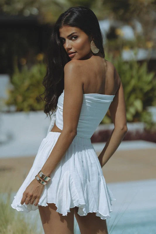 Solid Chiffon Bandeau Ruffle Skirt Set - Image 5