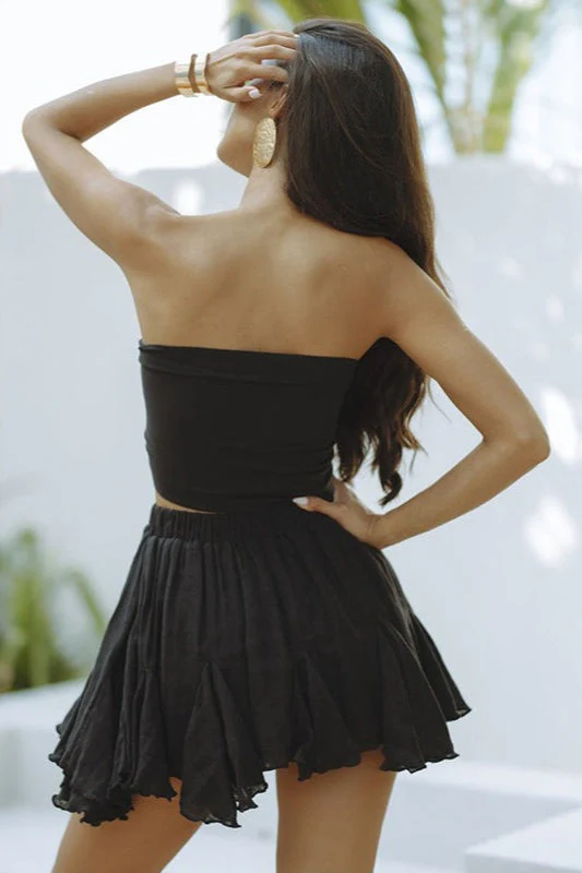 Solid Chiffon Bandeau Ruffle Skirt Set - Image 9