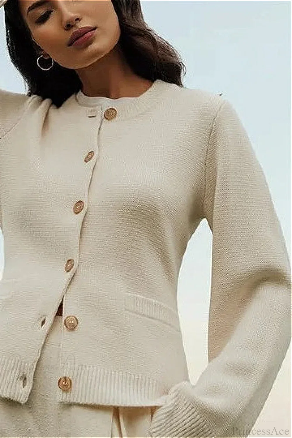 Solid Cinched Waist Elegant Minimal Cardigan Sweater - Image 2