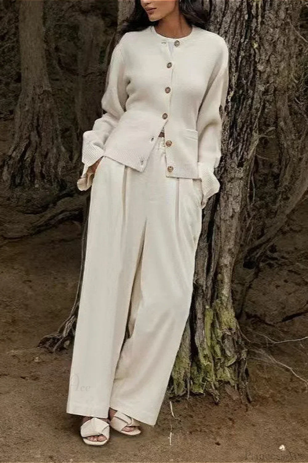 Solid Cinched Waist Elegant Minimal Cardigan Sweater - Image 3
