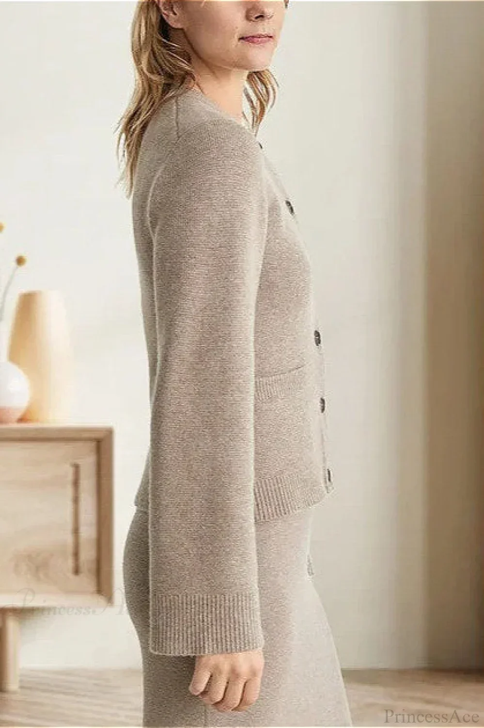 Solid Cinched Waist Elegant Minimal Cardigan Sweater - Image 5