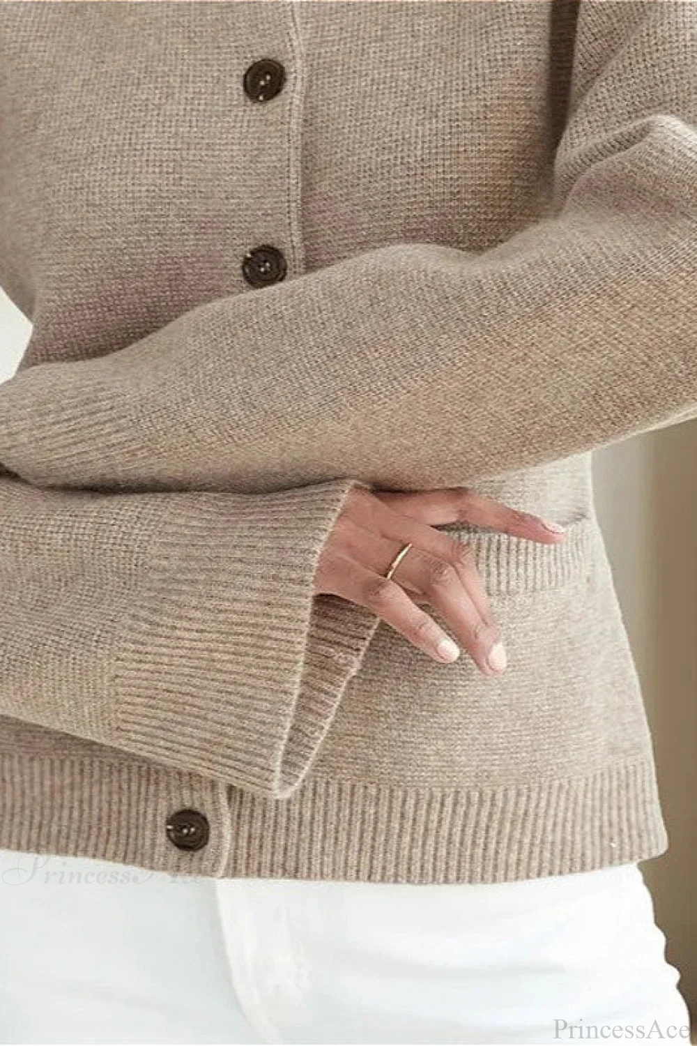 Solid Cinched Waist Elegant Minimal Cardigan Sweater - Image 6