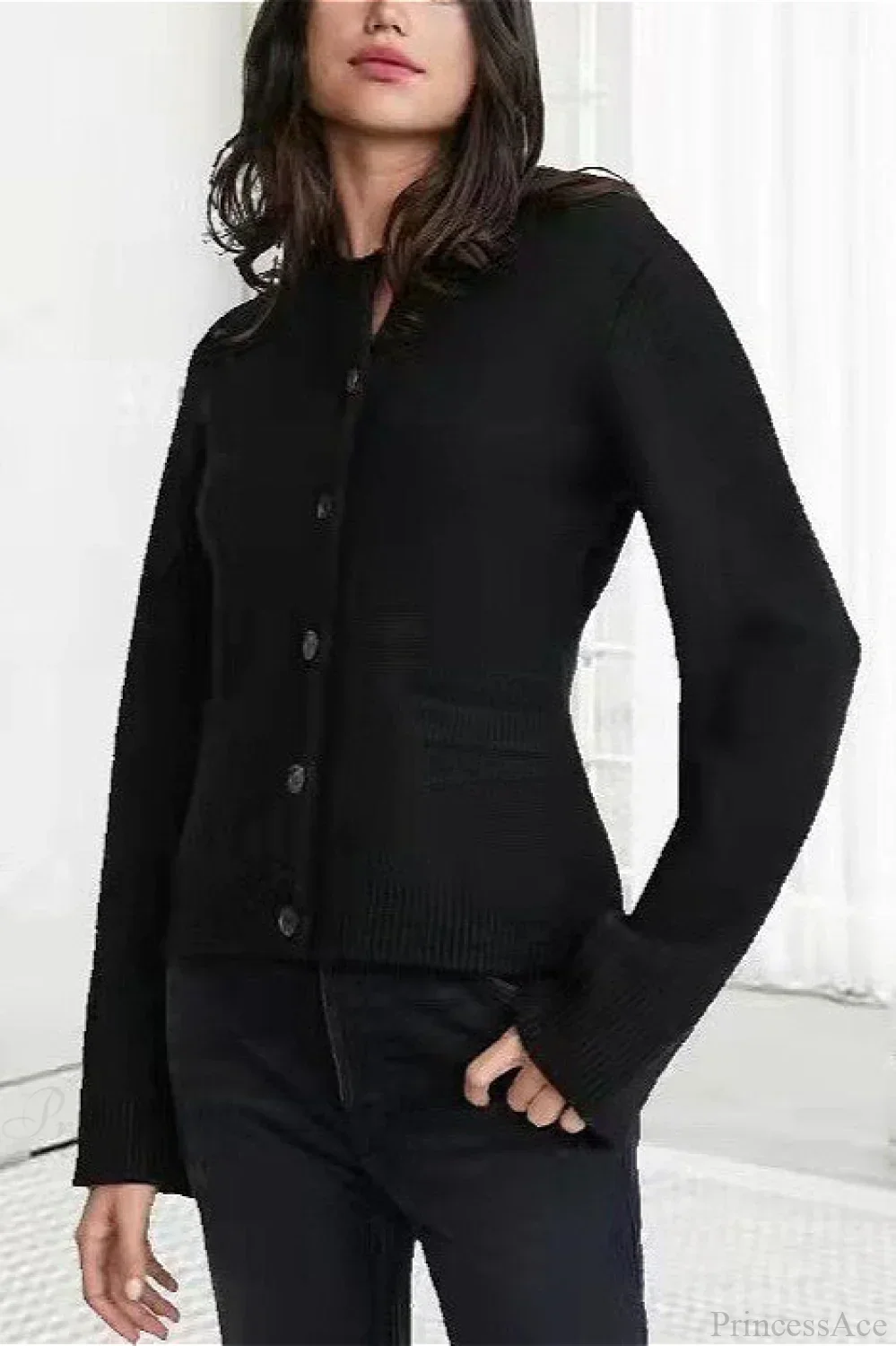 Solid Cinched Waist Elegant Minimal Cardigan Sweater - Image 7