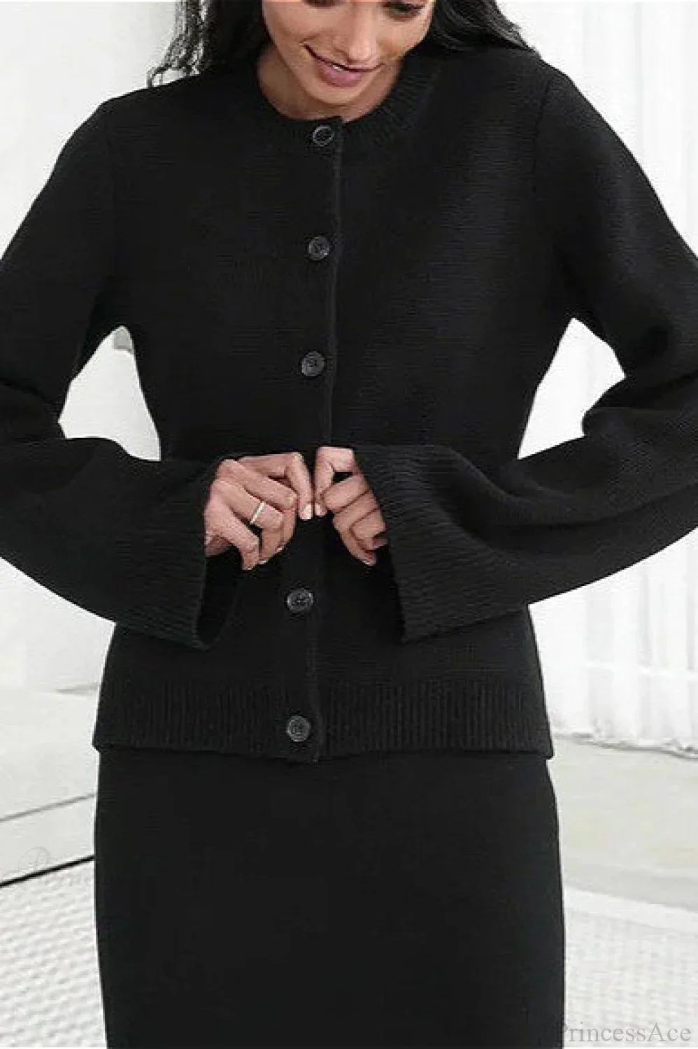Solid Cinched Waist Elegant Minimal Cardigan Sweater - Image 8