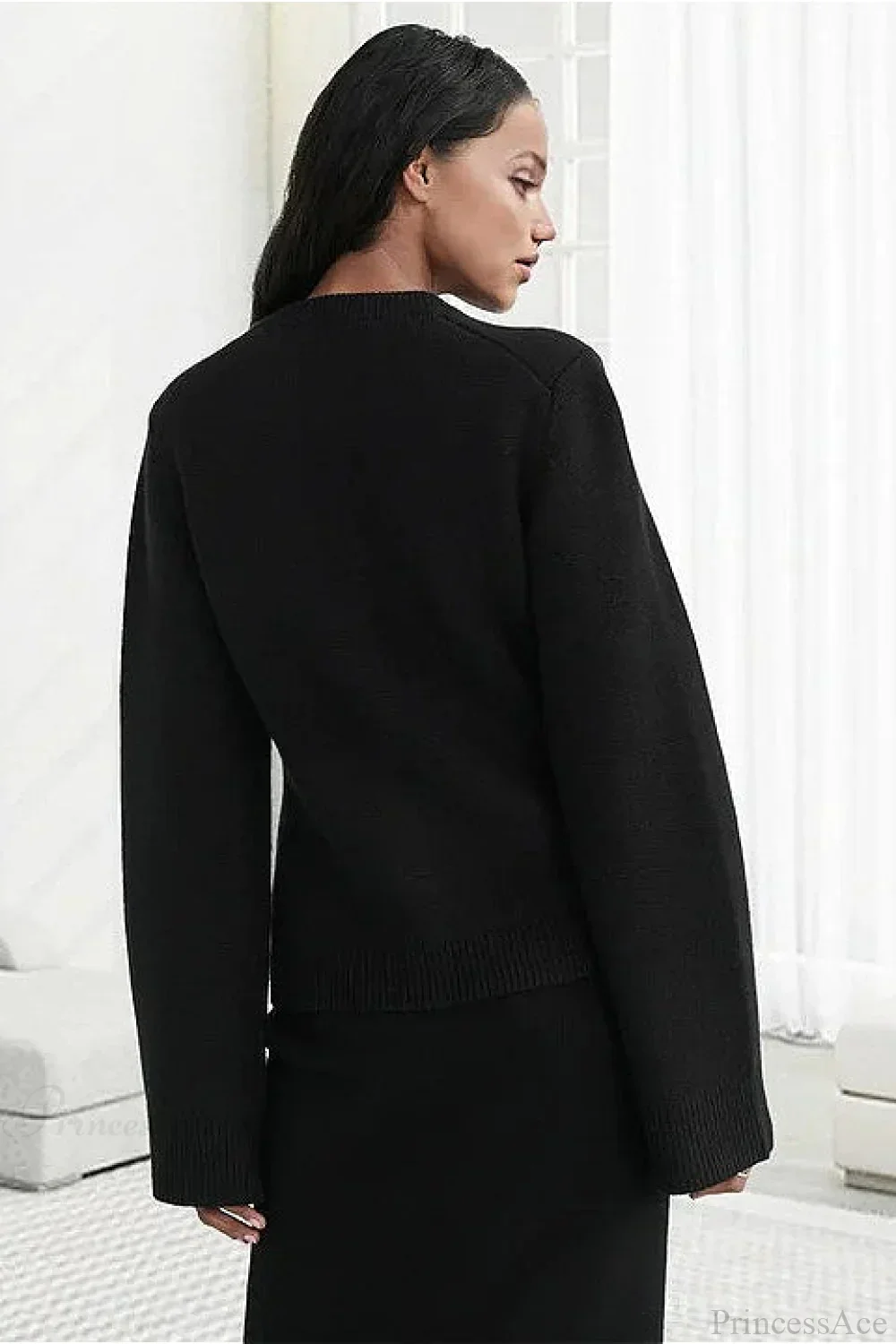 Solid Cinched Waist Elegant Minimal Cardigan Sweater - Image 9
