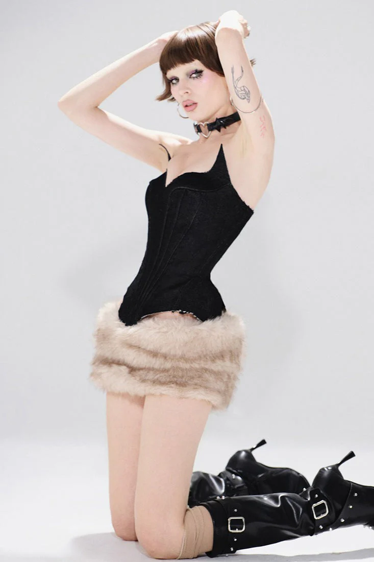 Solid Color Backless Tube Fleece Two Piece Set - Image 2