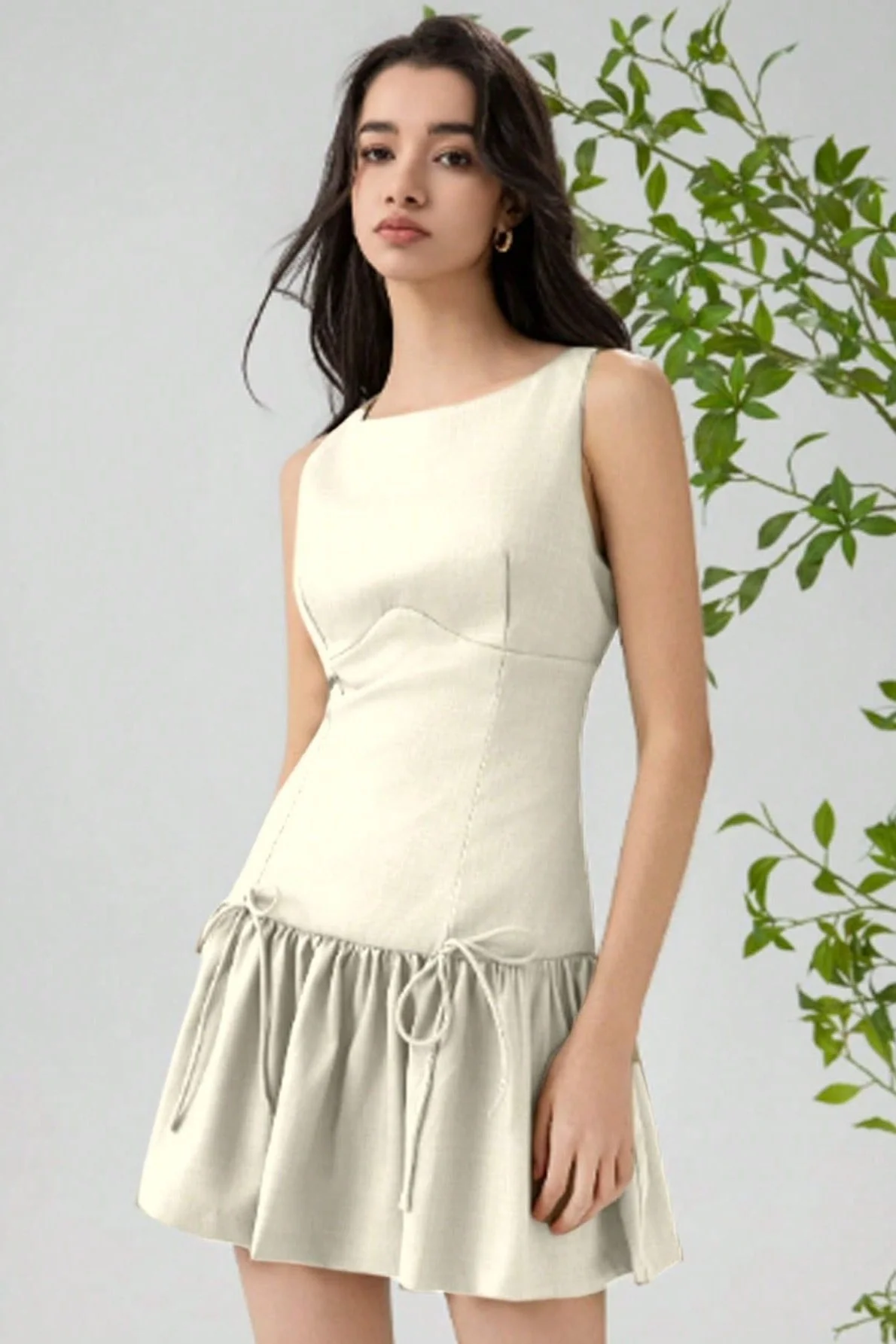 Solid Color Bow Sleeveless Mini Dress - Image 3