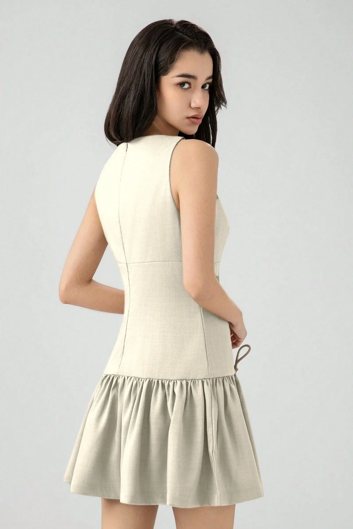 Solid Color Bow Sleeveless Mini Dress - Image 4