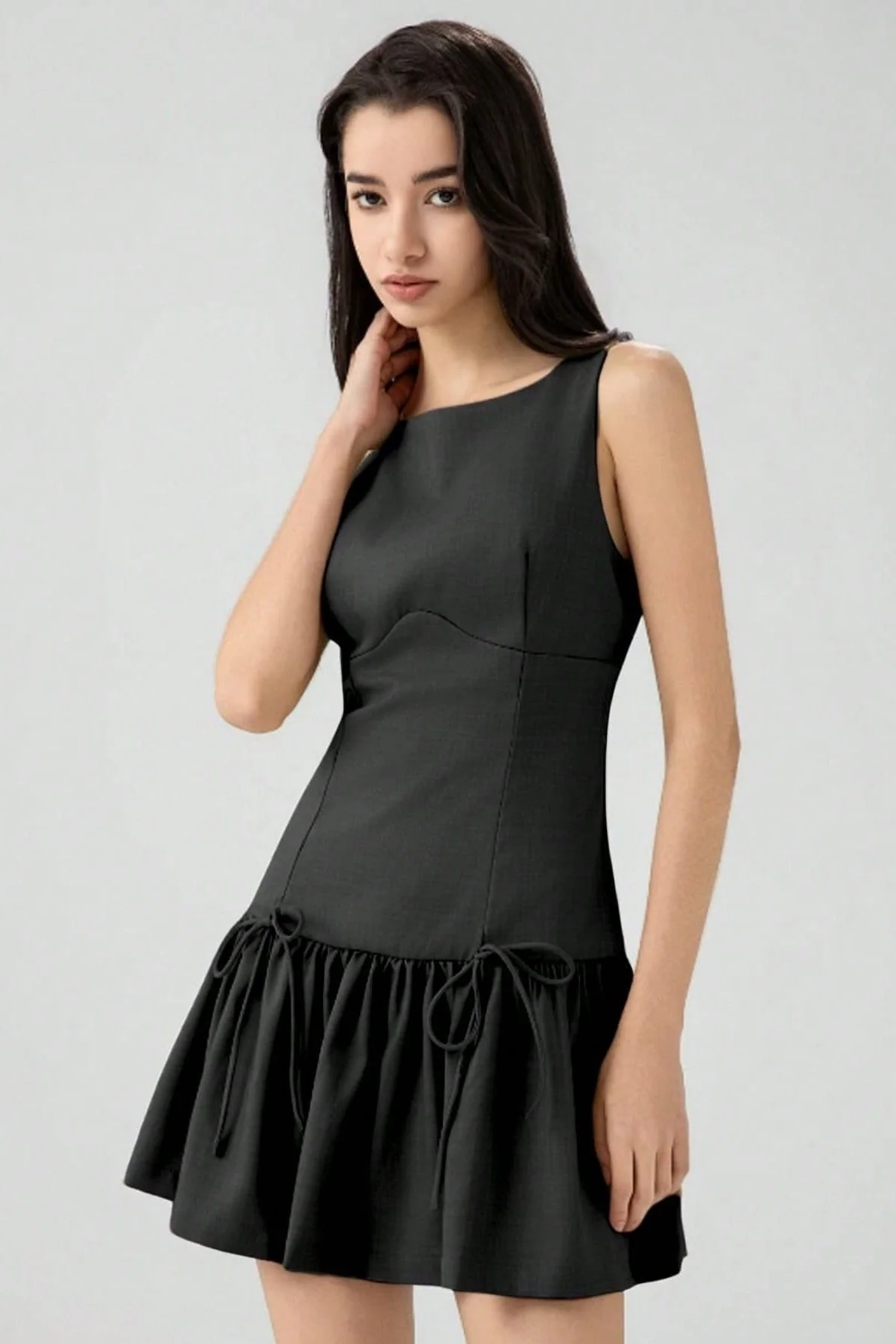 Solid Color Bow Sleeveless Mini Dress - Image 5