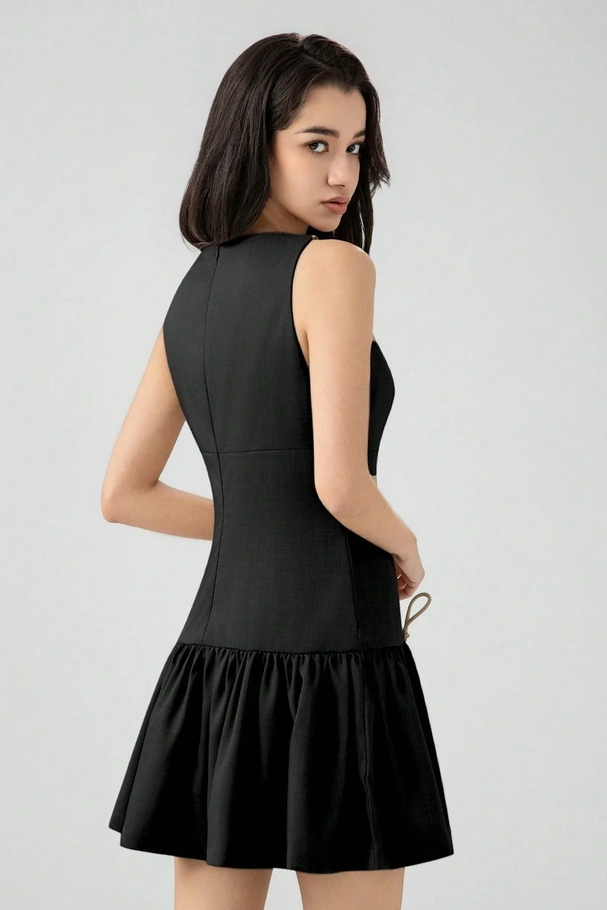 Solid Color Bow Sleeveless Mini Dress - Image 6