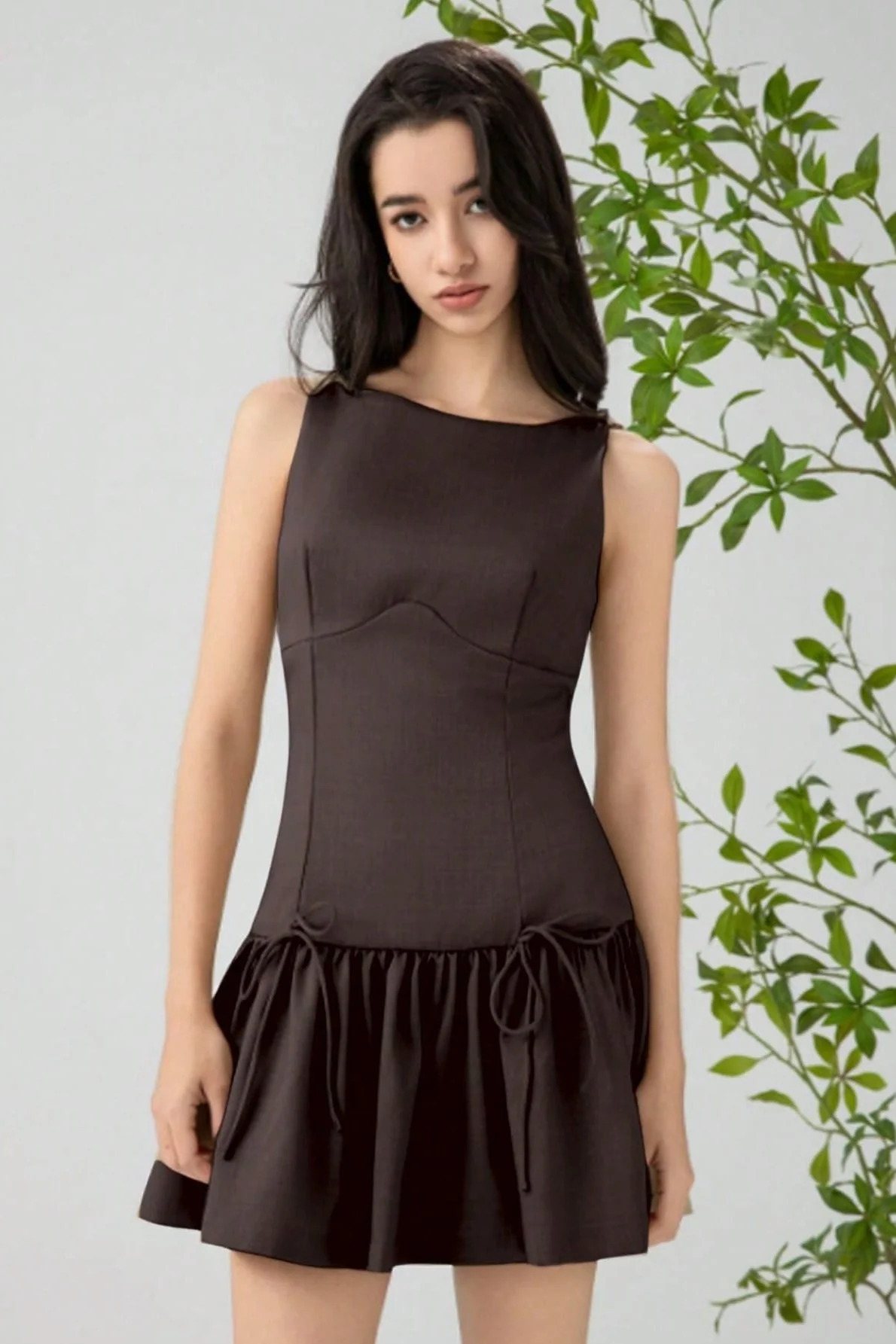 Solid Color Bow Sleeveless Mini Dress - Image 7
