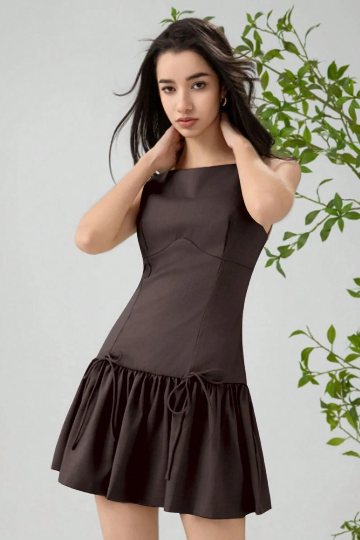 Solid Color Bow Sleeveless Mini Dress - Image 8