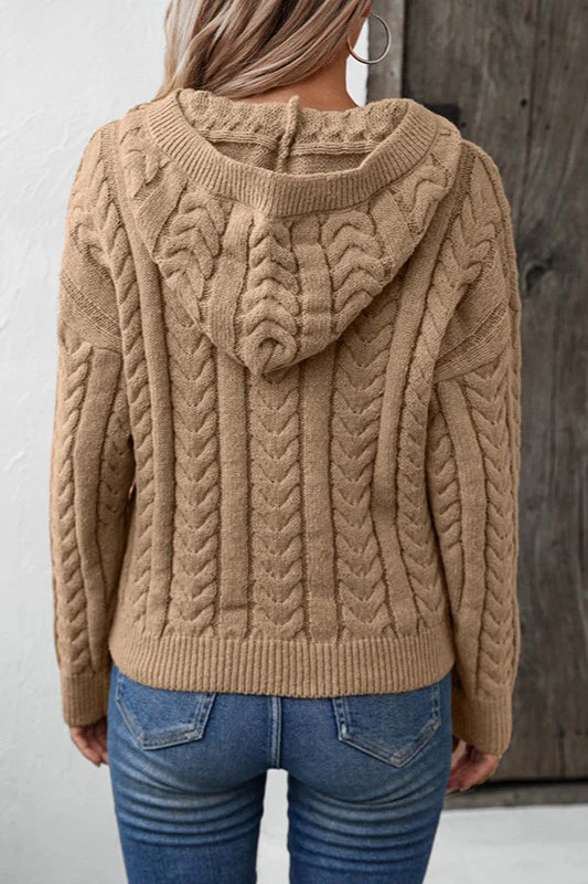 Vintage Solid Color Button-Front Hooded Thick Warm Sweater - Image 5