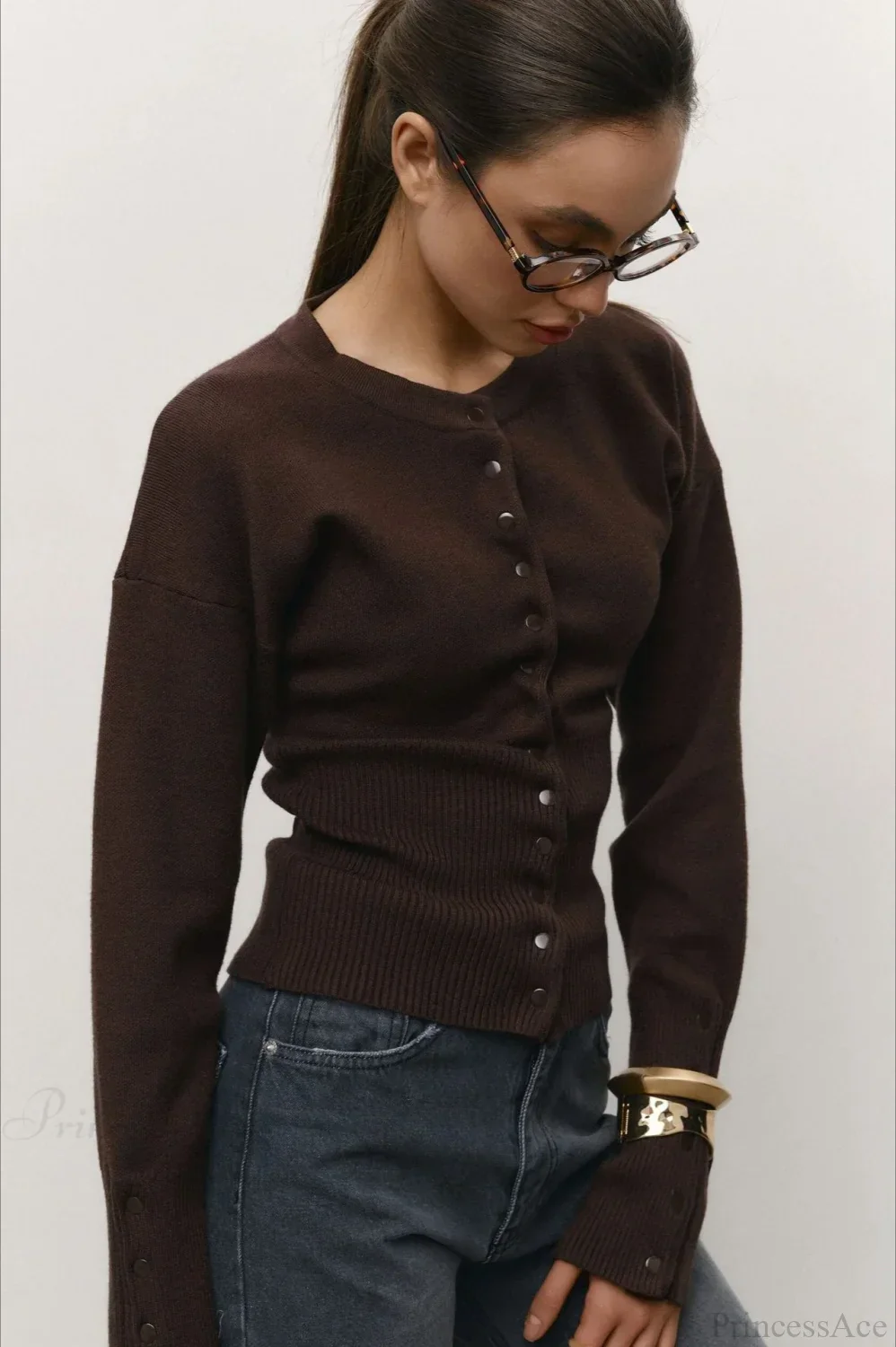 Solid Color Button Long Sleeve Slim Cardigan Sweater - Image 10