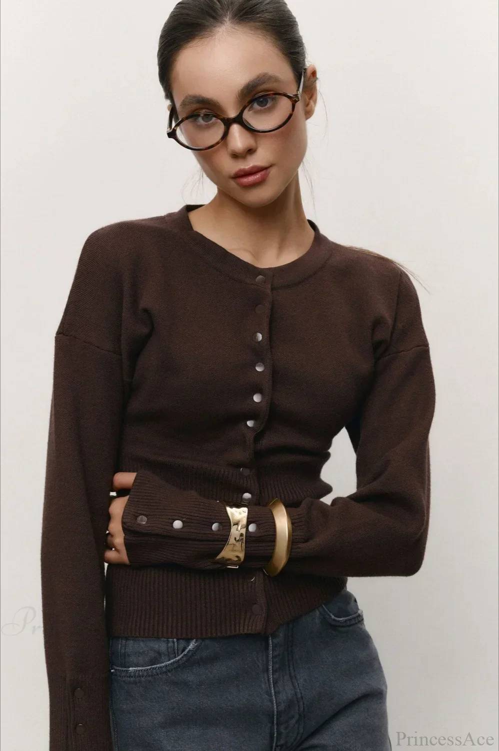 Solid Color Button Long Sleeve Slim Cardigan Sweater - Image 11