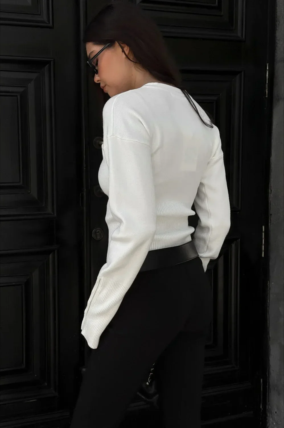 Solid Color Button Long Sleeve Slim Cardigan Sweater - Image 5