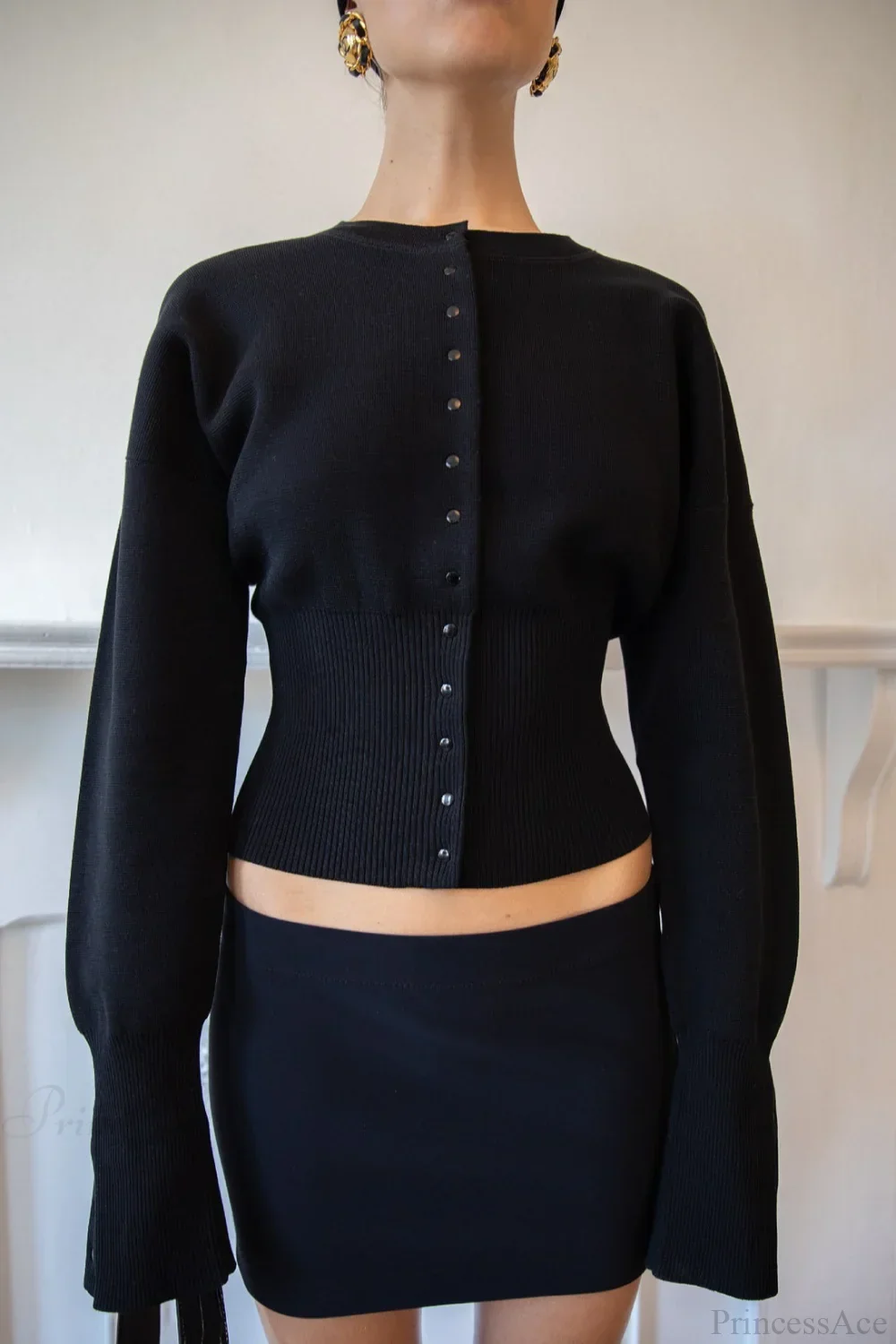 Solid Color Button Long Sleeve Slim Cardigan Sweater - Image 7