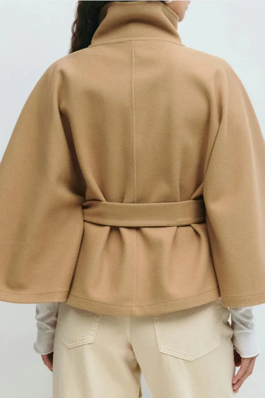 Solid Color Cape Collar Belted Trench Coat - Image 2