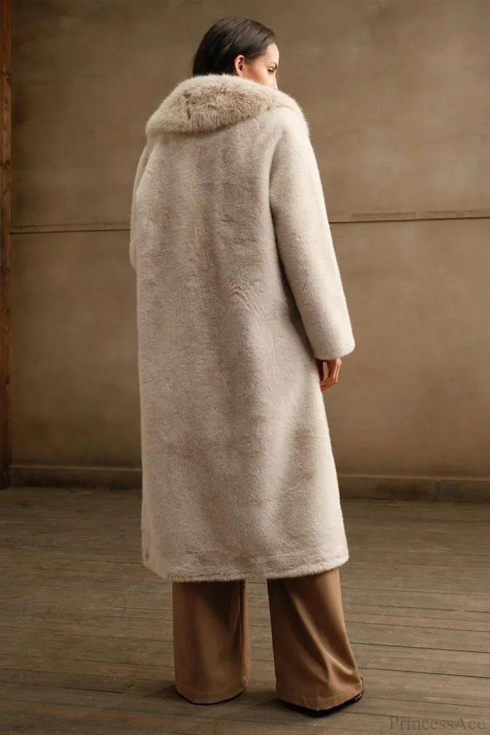 Solid Color Casual Furry Collar Faux Fur Overcoat - Image 4