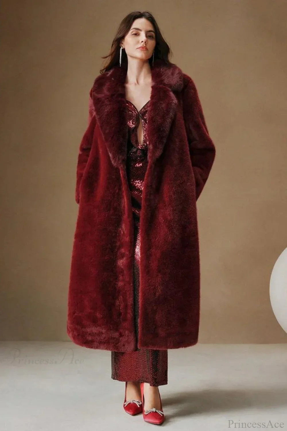Solid Color Casual Furry Collar Faux Fur Overcoat - Image 6