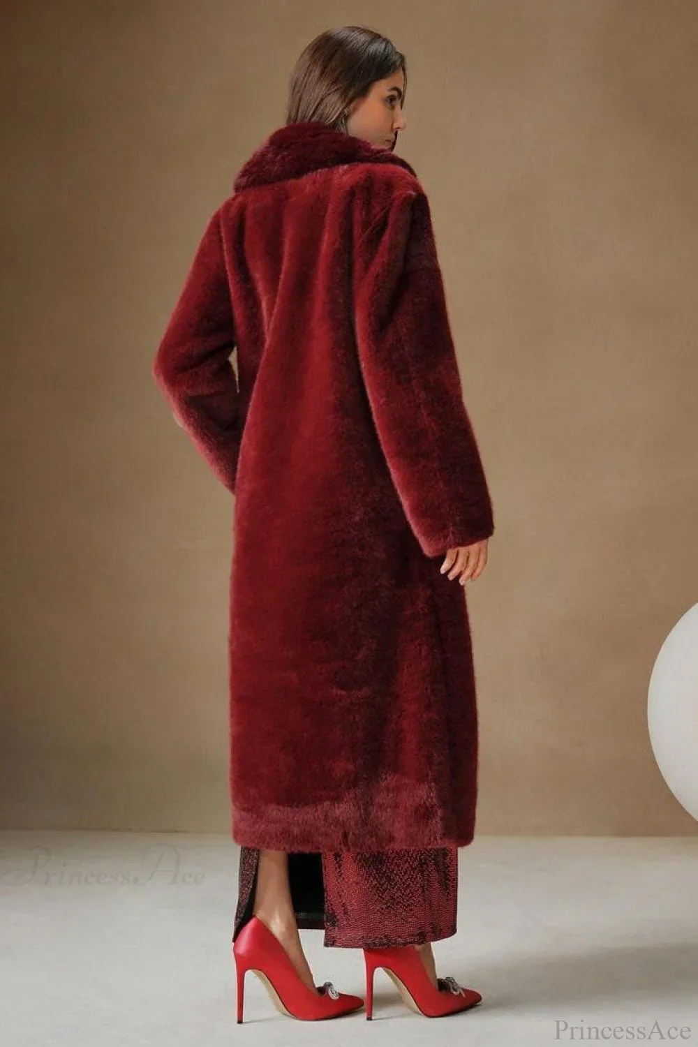Solid Color Casual Furry Collar Faux Fur Overcoat - Image 7