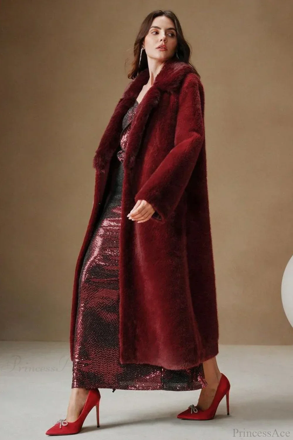 Solid Color Casual Furry Collar Faux Fur Overcoat - Image 8