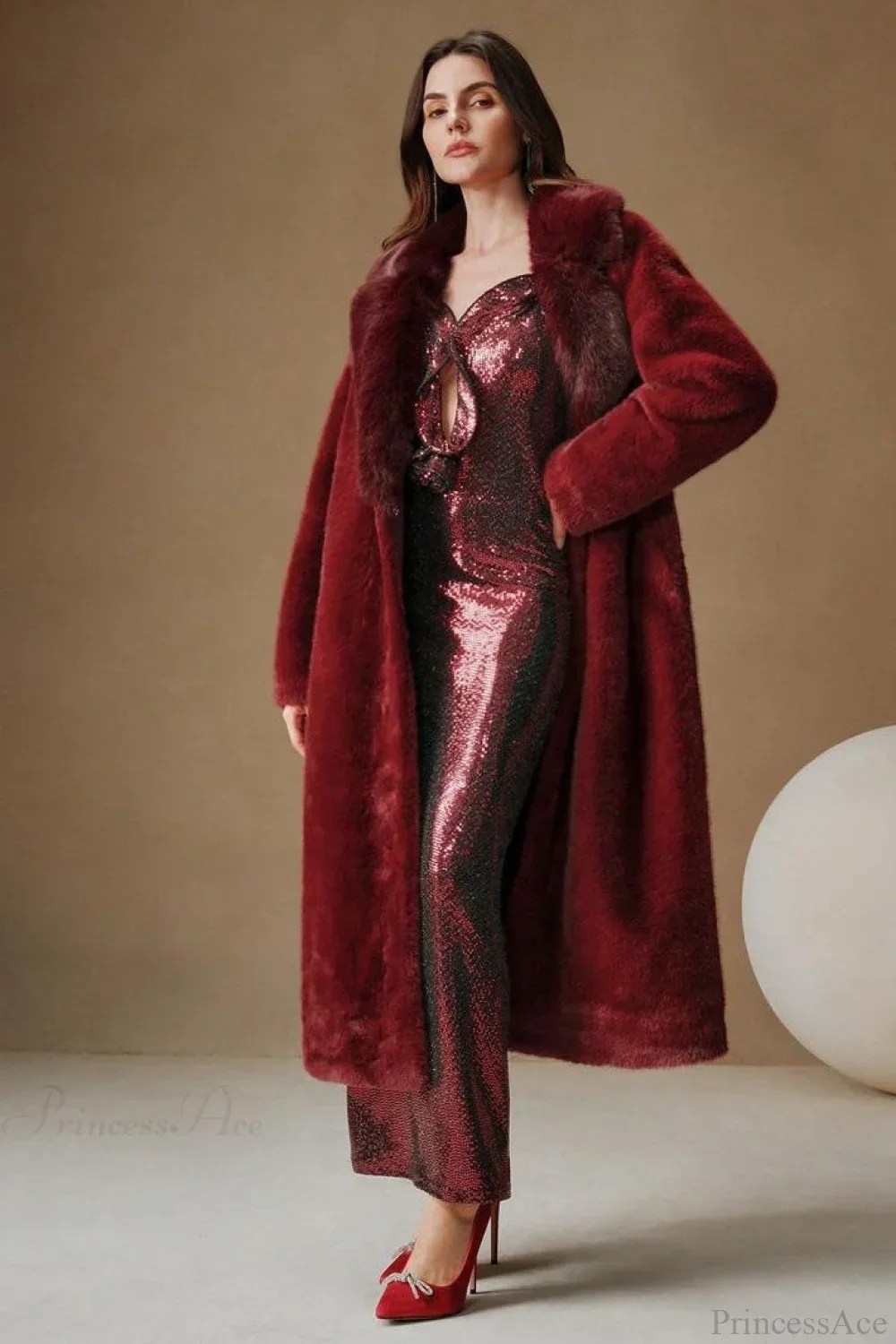 Solid Color Casual Furry Collar Faux Fur Overcoat - Image 9