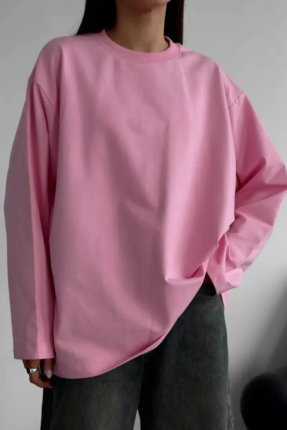 Solid Color Crew Neck Loose Casual Long Sleeve Tee - Image 8