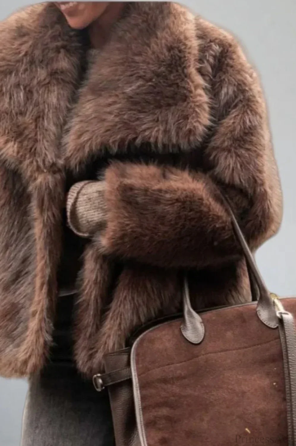 Vintage Solid Color Faux Fur Minimalist Coat - Image 3