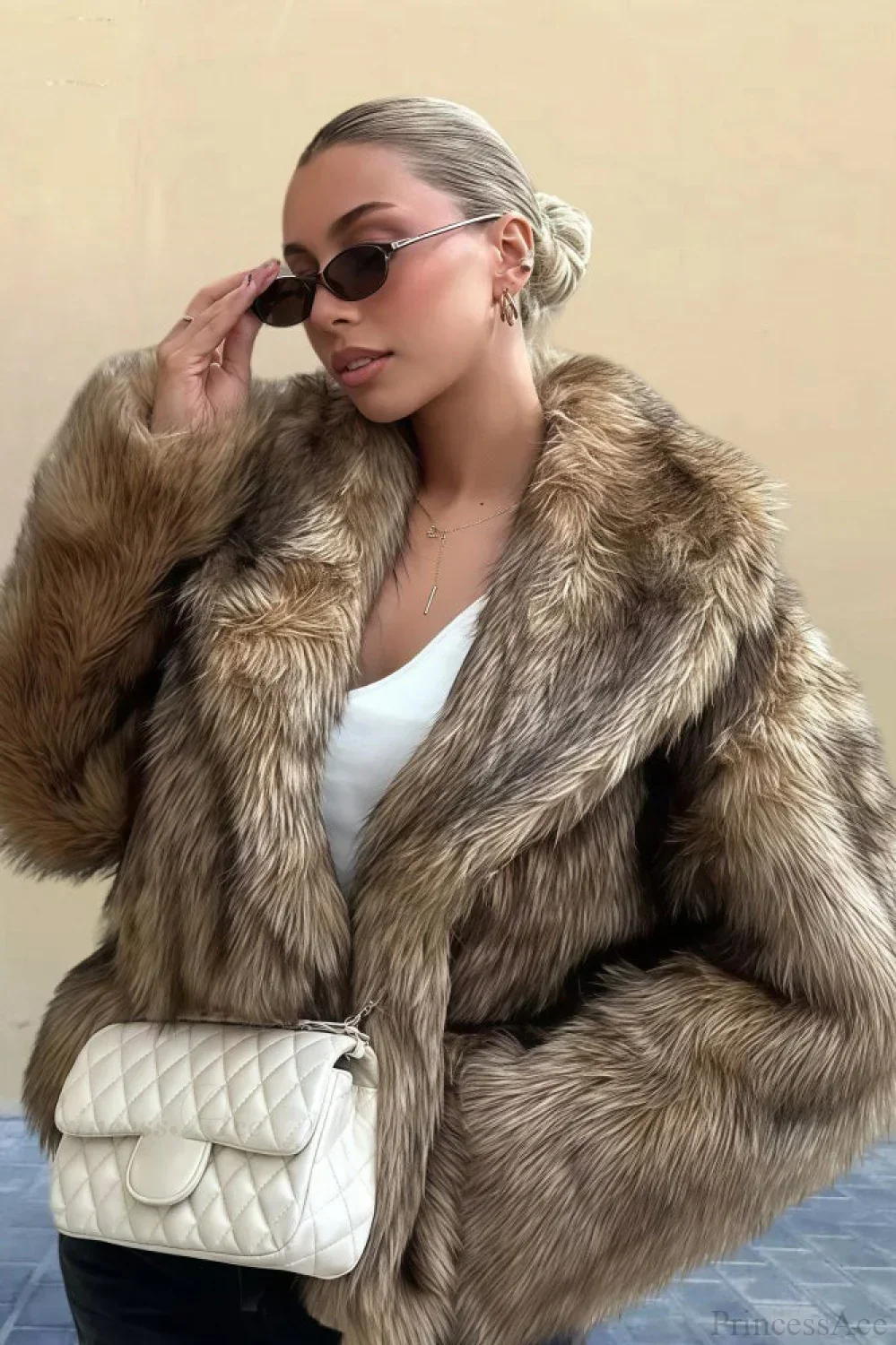 Vintage Solid Color Faux Fur Minimalist Coat - Image 4