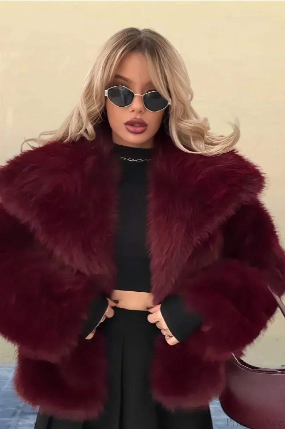 Vintage Solid Color Faux Fur Minimalist Coat - Image 6
