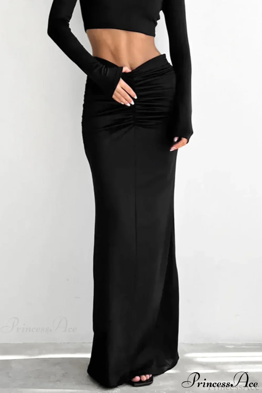Solid Color High Waist Fishtail Slim Skirt - Image 2