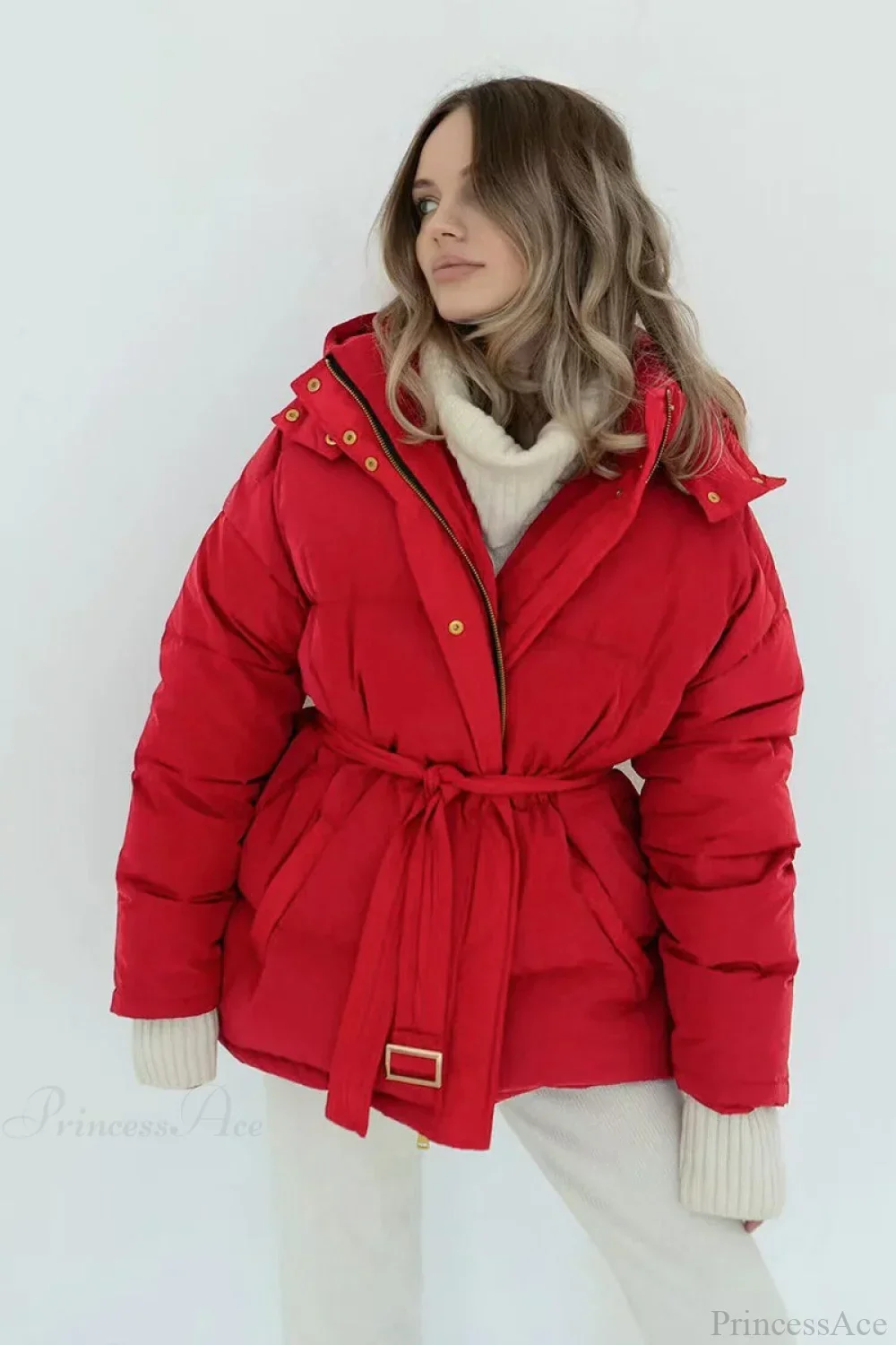 Solid Color Hooded Zippered Thickened Quilted Coat - Image 10