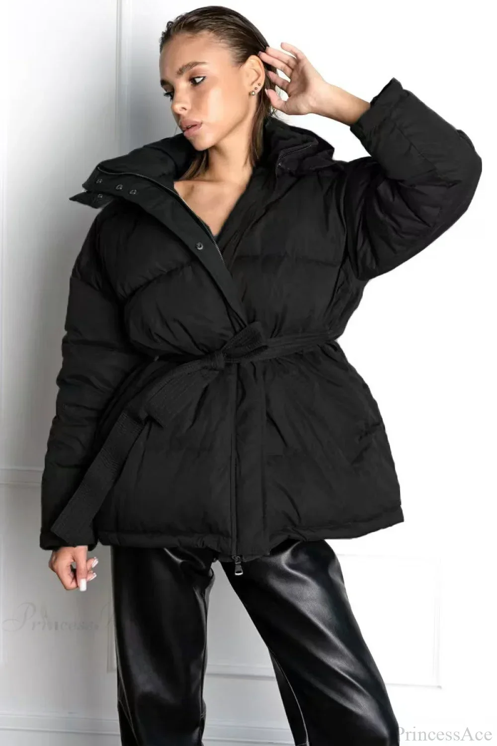 Solid Color Hooded Zippered Thickened Quilted Coat - Image 11