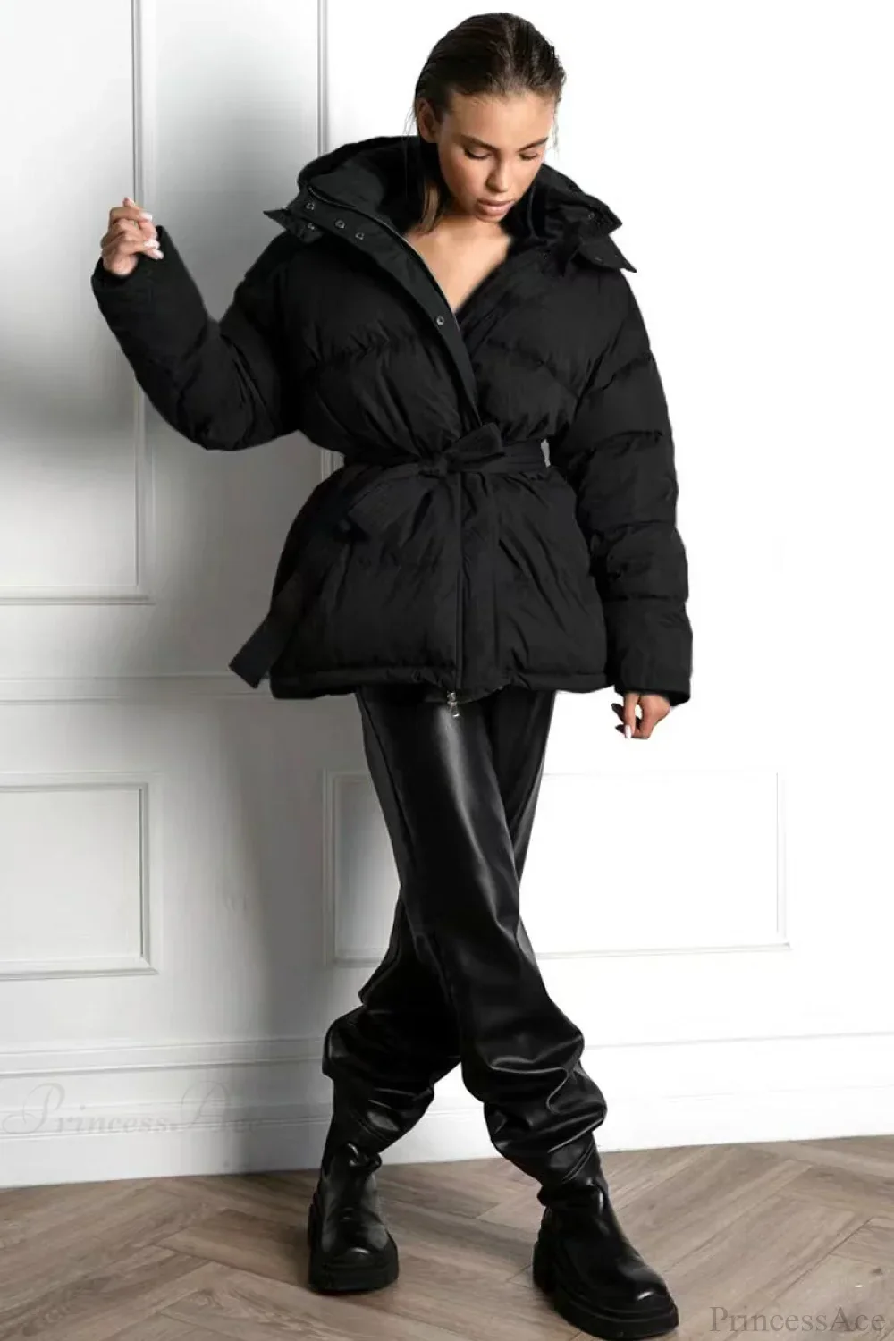 Solid Color Hooded Zippered Thickened Quilted Coat - Image 12