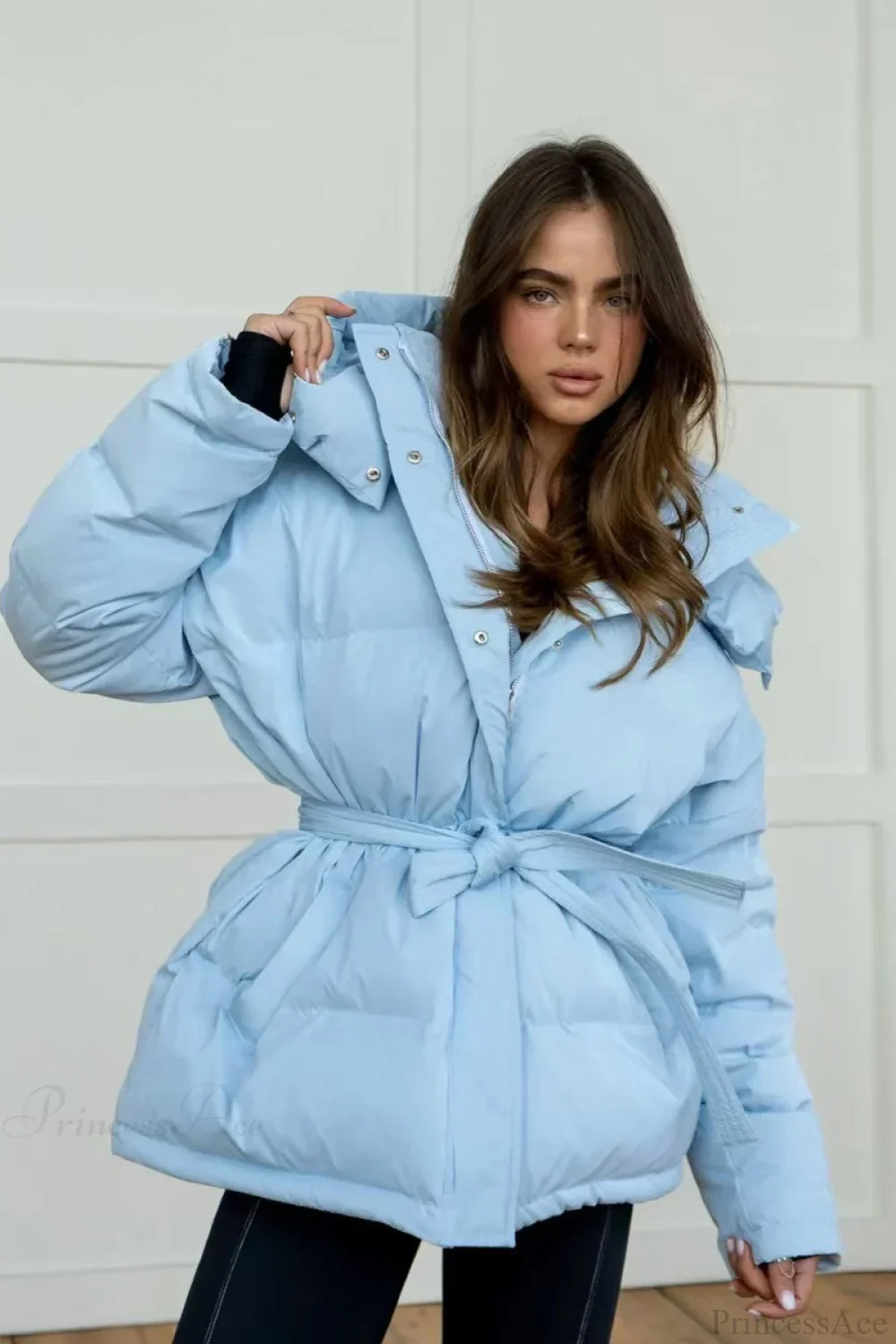 Solid Color Hooded Zippered Thickened Quilted Coat - Image 2