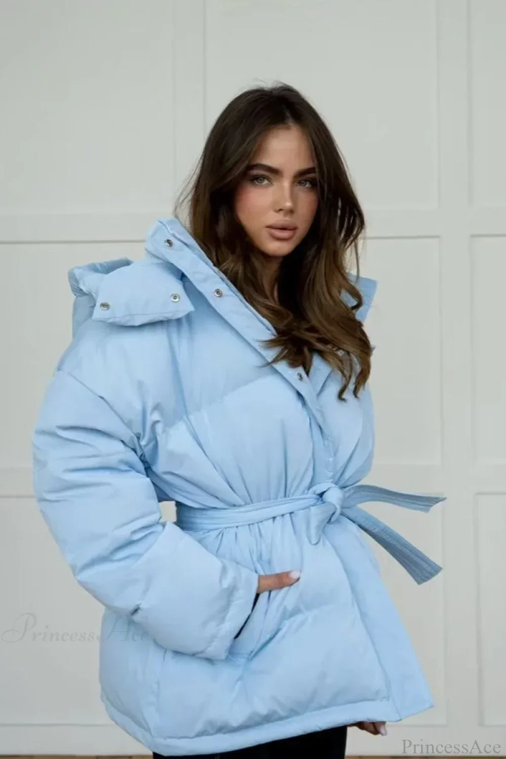 Solid Color Hooded Zippered Thickened Quilted Coat - Image 3