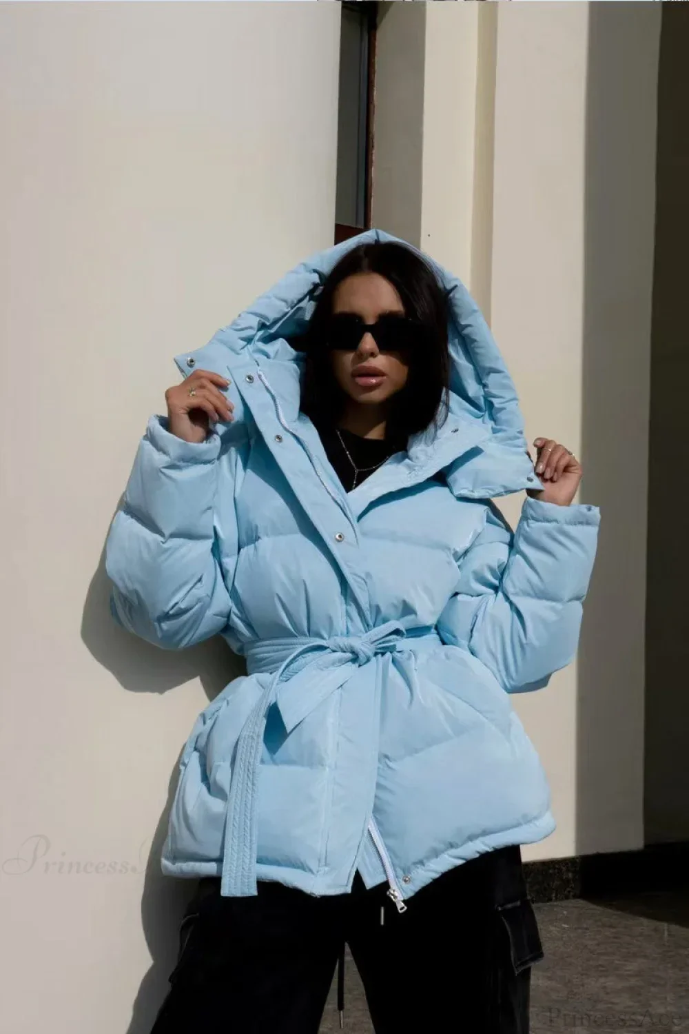 Solid Color Hooded Zippered Thickened Quilted Coat - Image 4
