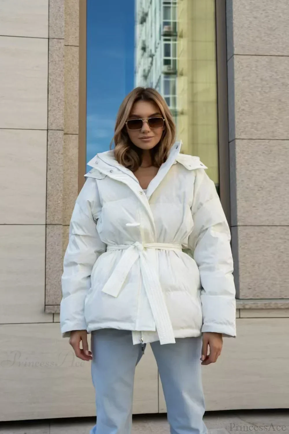 Solid Color Hooded Zippered Thickened Quilted Coat - Image 5