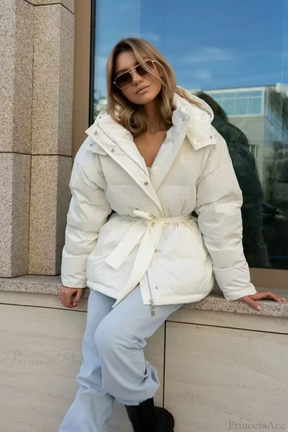 Solid Color Hooded Zippered Thickened Quilted Coat - Image 6
