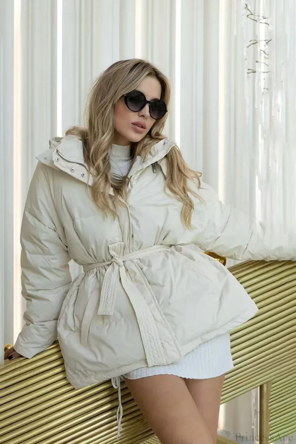 Solid Color Hooded Zippered Thickened Quilted Coat - Image 7