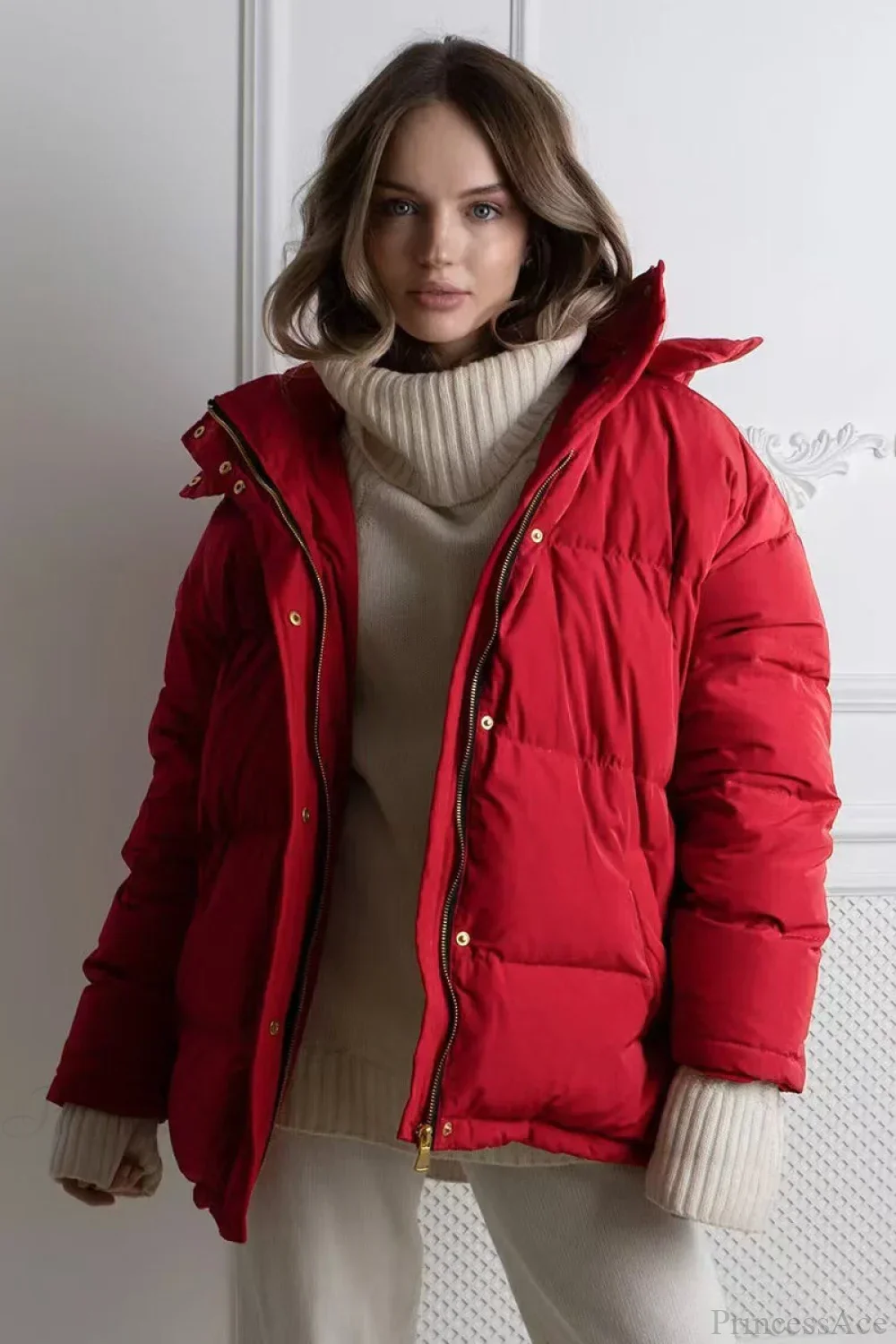 Solid Color Hooded Zippered Thickened Quilted Coat - Image 8